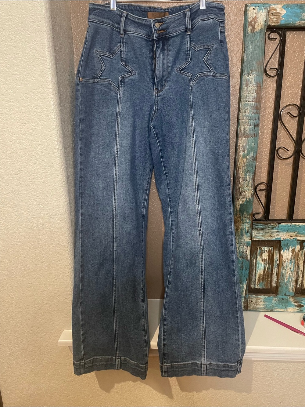 Judy Blue Star-Design High-Rise Wide-Leg Jeans - Blue